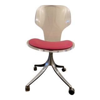 Vintage Charles Hollis Jones Style Lucite and Pink Leather Desk Chair For Sale