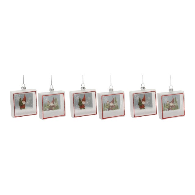 Contemporary Glass Gnome Shadow Box Ornament (Set of 6) For Sale - Image 3 of 3