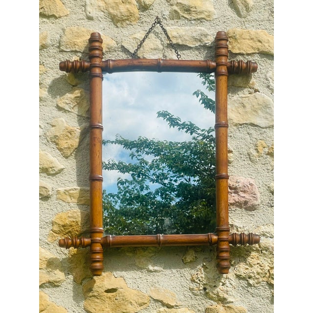 Mid-Century Modern French Faux Bamboo and Turned Wood Mirror, 1900s For Sale - Image 3 of 18