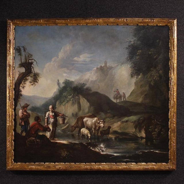 Italian Artist, Landscape with Genre Scene, 1750, Oil on Canvas For Sale - Image 13 of 13