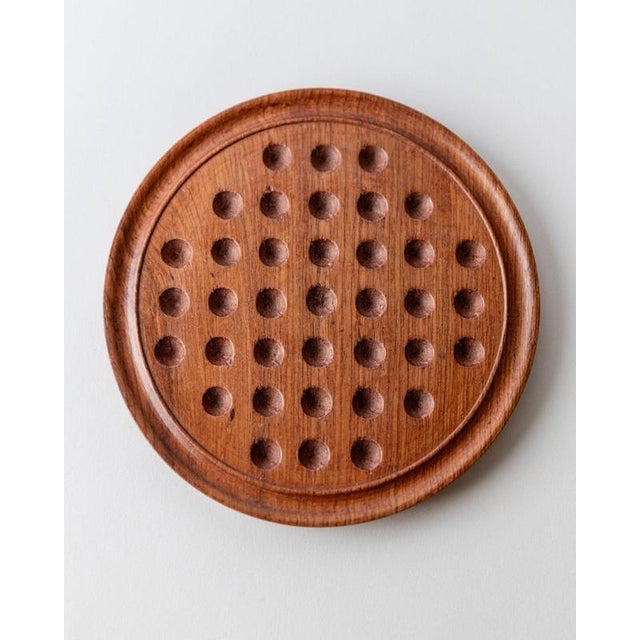 Mid 20th Century Vintage Solitaire Wooden Game Board with Stone Marbles, 1960s For Sale - Image 5 of 11