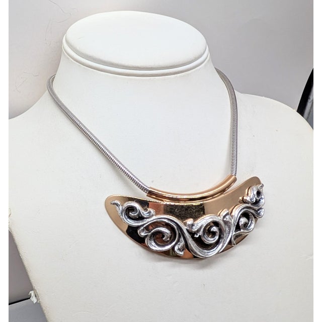 Mid-Century Modern Vintage 1975 Signed Napier Book Piece Goldtone & Rhodium Plated Bib Necklace For Sale - Image 3 of 8