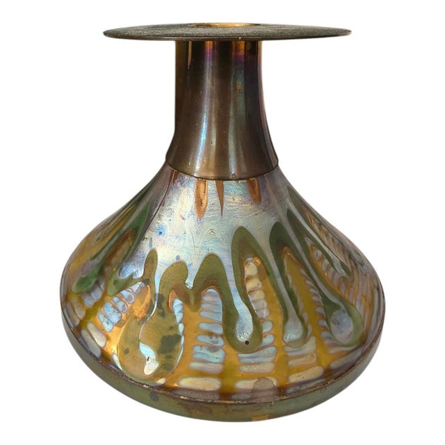 This Art Nouveau candlestick comes from the renowned Johann Loetz Witwe glassworks and is dated to around 1900. It...