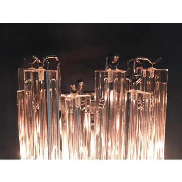 Metal Pair of Murano Wall Sconces 9 Pink Triedri For Sale - Image 7 of 12
