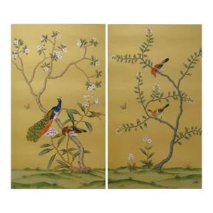 30"*60"/Panel, Unframed Chinoiserie Hand Painted Silk Wallpaper - Set of 2