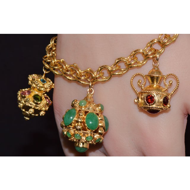 Vintage Portuguese Italian Solid 19.2k & 18k Gold Etruscan Revival Multigem Fob Charm Bracelet For Sale - Image 11 of 15