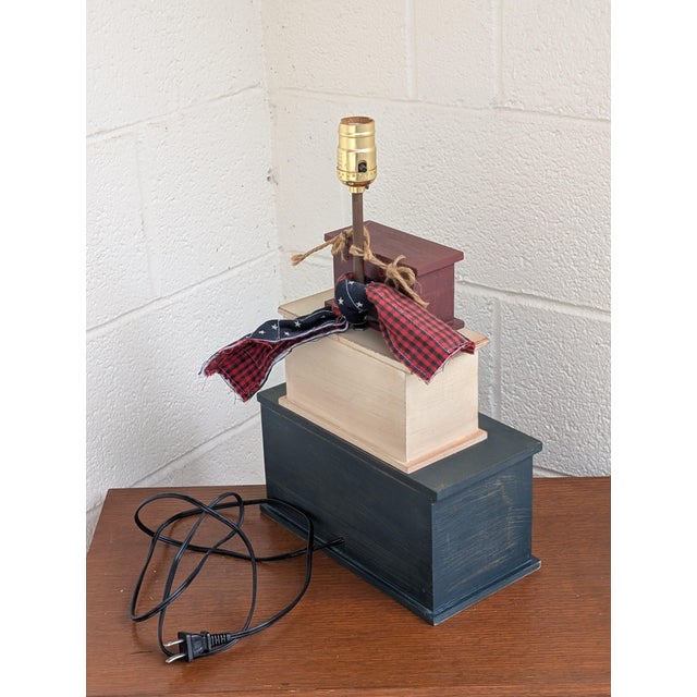 Handcrafted Americana-Style Patriotic Wooden Block Table Lamp For Sale - Image 4 of 7