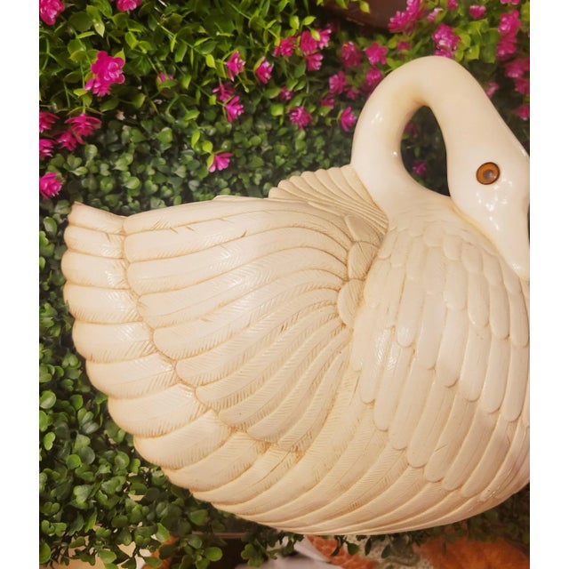 Plastic Vintage Cream Highly Carved Resin Swan Wall Pocket by Burwood For Sale - Image 7 of 10