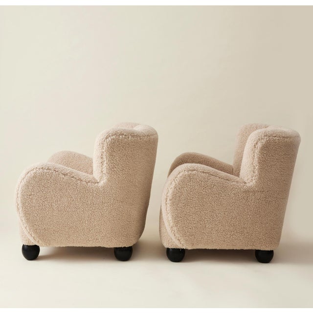 Mid-Century Modern Danish Cabinet Maker Easy Chairs in Shearling, 1940s, a Pair For Sale - Image 3 of 8