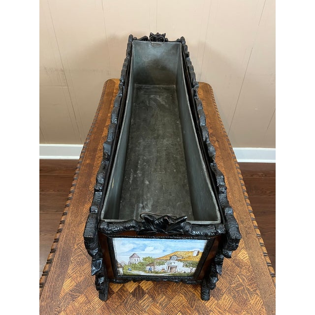 Antique French Jardiniere Planter Black Forest Loebnitz Faience Walnut C1870 For Sale - Image 13 of 18