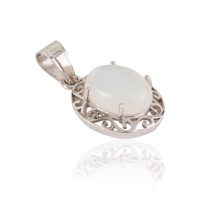 Traditional Bohemian Natural Oval Rainbow Moonstone & Sterling Silver Filigree Pendant For Sale - Image 3 of 12