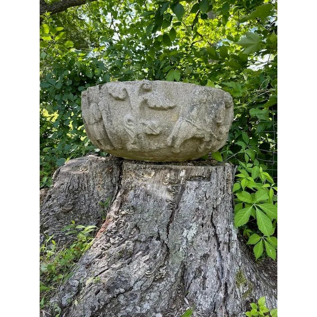 Large Antique Stone Planter With Medieval Hunting Scene For Sale - Image 10 of 13