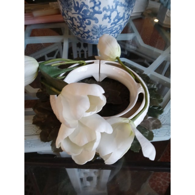 White Vintage German Ceramic White Round Tulipiere Vase Vessel Floral Container For Sale - Image 8 of 9