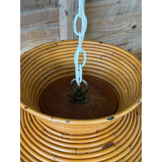 Mid 20th Century Vintage Italian Pencil-Reed Rattan and Bamboo "Witch Hat" Pendant Light For Sale - Image 5 of 12