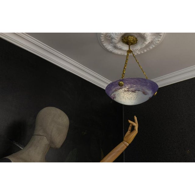 French Art Nouveau Lilac and White Glass Pendant Light from Muller Strasbourg For Sale - Image 13 of 18