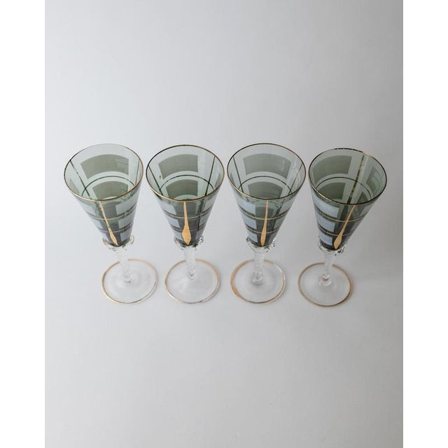 Vintage Italian Blue Murano Glass Liqueur Decanter Glasses with Hand Painted Gilt Details, 1950s, Set of 5 For Sale - Image 13 of 15