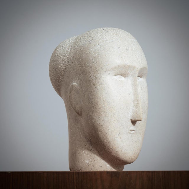 Modernist sandstone bust sculpture of a male Artist unknown. The sculpture is beautiful from all sides and radiates...