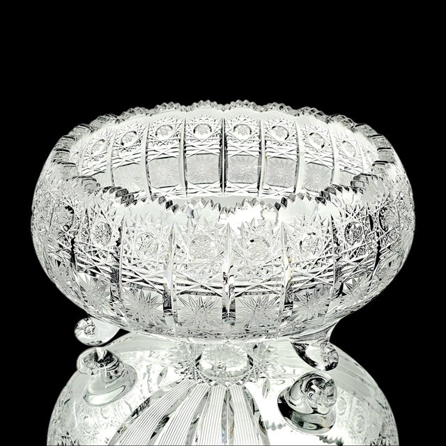 Mid 20th Century Bohemian Queen Anne’s Lace Cut Crystal Footed Bowl, 24% Lead Glass, Sawtooth Rim For Sale - Image 4 of 16
