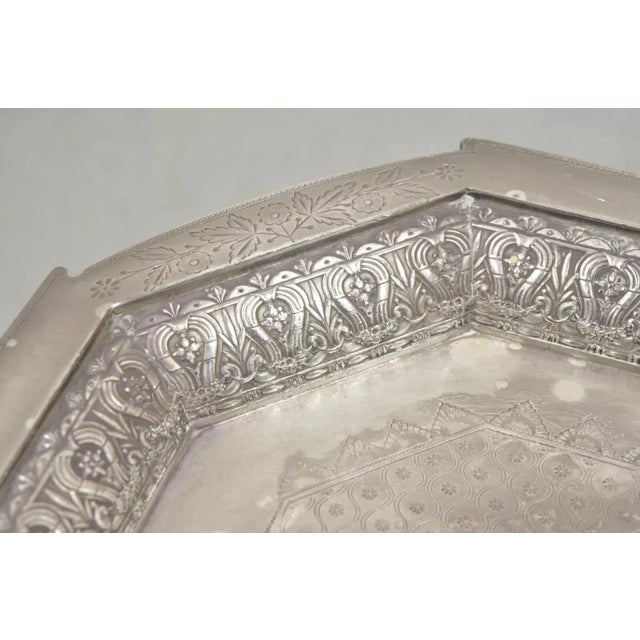 Early 20th Century Antique Mermod Jaccard & Co Art Nouveau Bird Crane Silver Plated Butlers Tray For Sale - Image 5 of 12