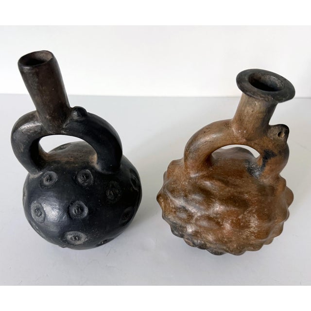 Collection of Two Pre-Columbian Cupisnique Stirrup Ceramic Vessels Peru For Sale - Image 4 of 14