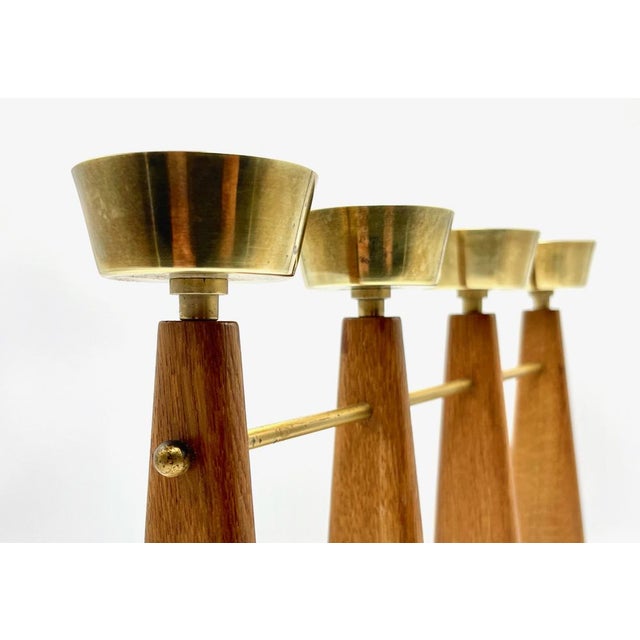Mid-Century Modern Large Danish Teak and Brass Candleholder, 1960s For Sale - Image 3 of 12
