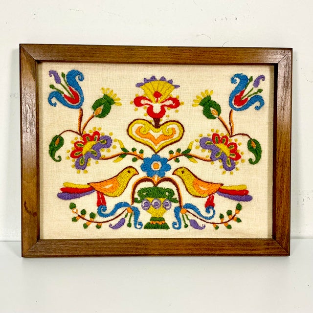 Ruby Red 1930s Vintage Gustavian Arts & Crafts Americana Needlepoint Yarn Sampler, Framed. For Sale - Image 8 of 15