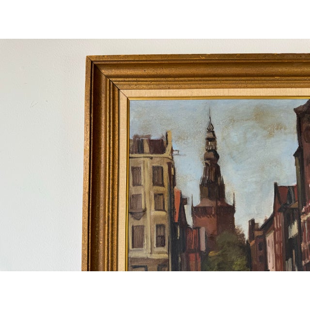 1960's Vintage Amsterdam Cityscape Oil Painting, Signed For Sale - Image 4 of 12