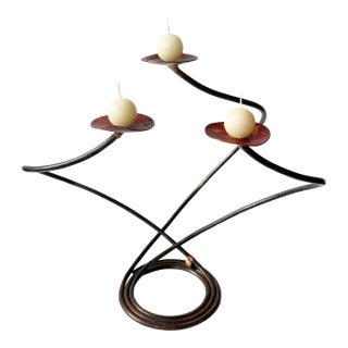 Late 20th Century Artist Signed Three Candle Holder For Sale