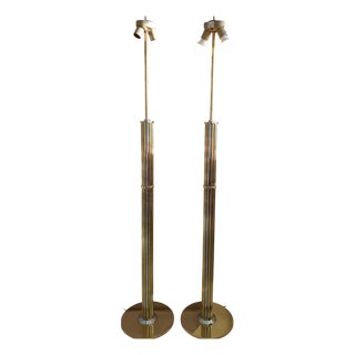 Vintage Gilt and Chrome Floor Lamps from Baulmann, Germany, 1980s, Set of 2 For Sale
