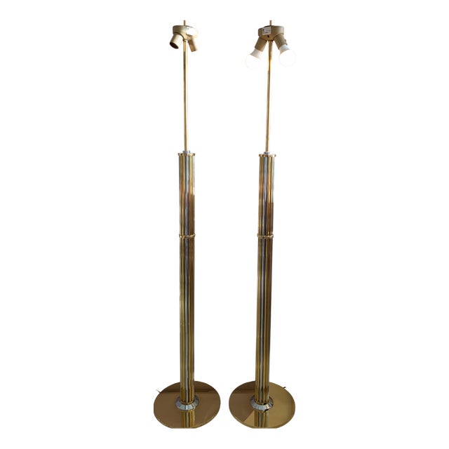 Vintage Gilt and Chrome Floor Lamps from Baulmann, Germany, 1980s, Set of 2 For Sale