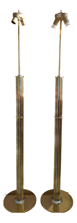 Vintage Gilt and Chrome Floor Lamps from Baulmann, Germany, 1980s, Set of 2