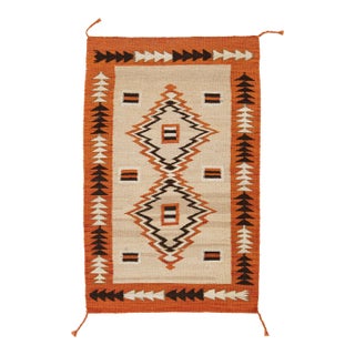 Mid-Century Modern Navajo Style Terracotta and Cream Wool Flatweave Area Rug For Sale