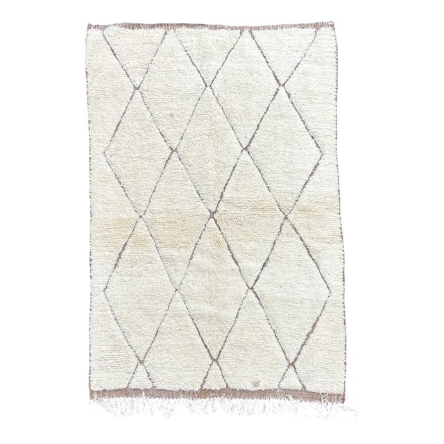 Handwoven Moroccan Beni Ouarain Rug in Natural Wool with Diamond Pattern, 2010s For Sale