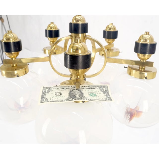 Gold Mid Century Milk Amber Glass 4 Globe Shades Brass Light Fixture Chandelier For Sale - Image 8 of 8