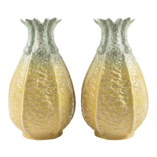 Pair of Vintage Italian Ceramic Pineapple Vases For Sale