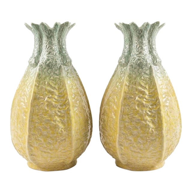 Pair of Vintage Italian Ceramic Pineapple Vases For Sale