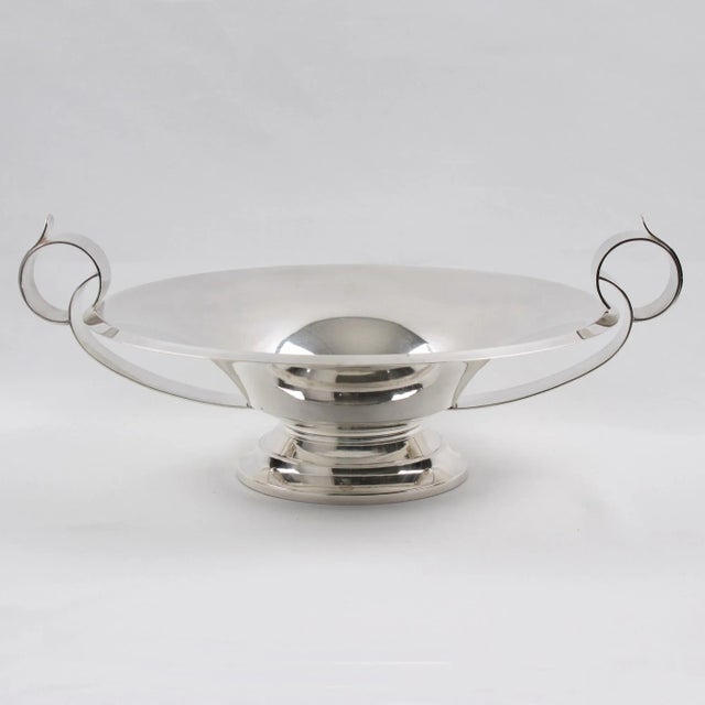 This stunning Art Deco polished silver plate pedestal bowl, centerpiece, or serving bowl was designed by Silversmith...