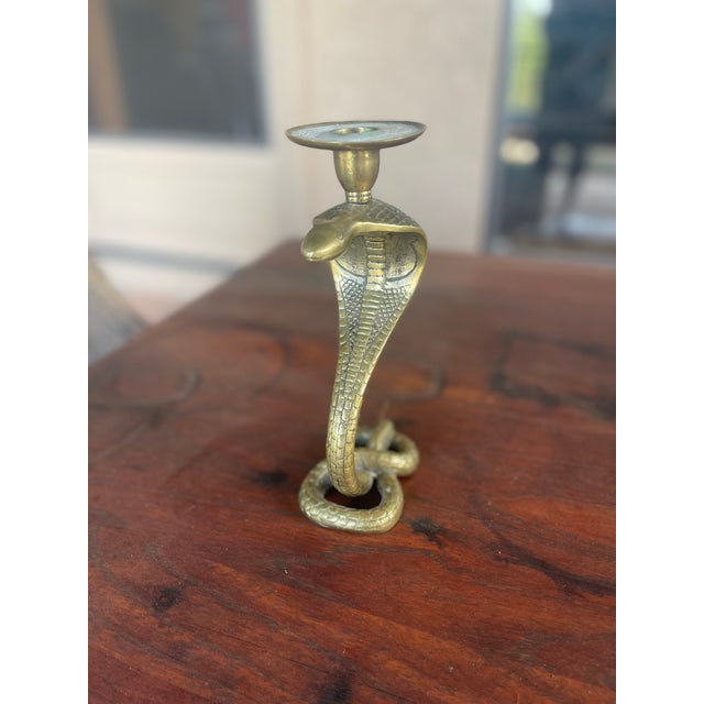 Mid-Century Modern Mid Century Brass Cobra Snake Candle Holder For Sale - Image 3 of 5