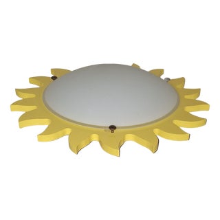 Vintage Ceiling Lamp with Matte White Glass Shade on Metal Mount with a Yellow Sunburst Frame by Zikoli, 2000s For Sale
