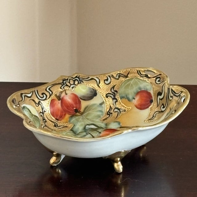 Antique Nippon Porcelain Gooseberry Footed Bowl For Sale - Image 9 of 18