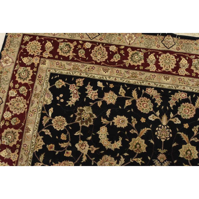 Textile Tabriz Rug 7’9” X 9’10” Black Wool/Silk Traditional Hand-Knotted Oriental Carpet For Sale - Image 7 of 15