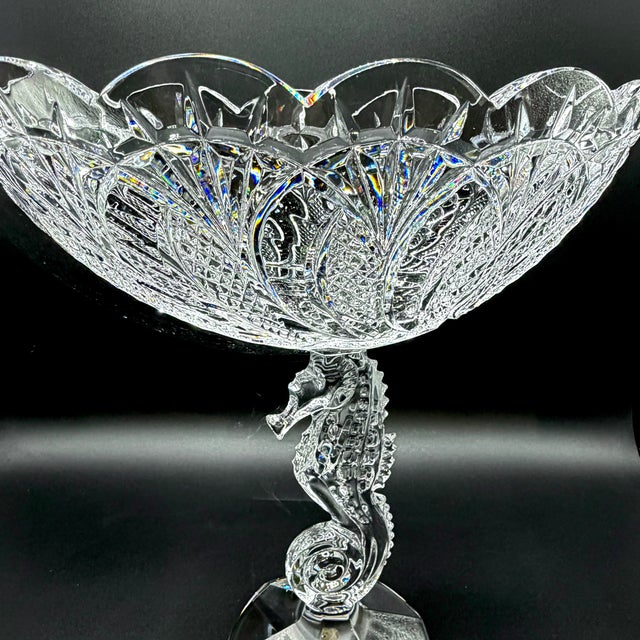 Modern Waterford Crystal Seahorse Pedestal Centrepiece Bowl with Original Box, 1980s For Sale - Image 3 of 18