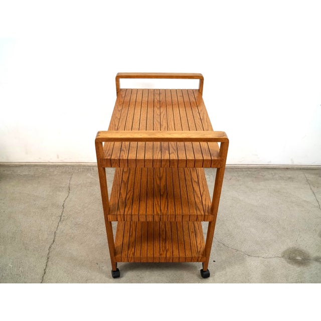Brown 1970’s Mid-Century Modern Slat Oak Bar Cart Shelf For Sale - Image 8 of 12