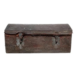 18th Century Portuguese Baroque Leather Studded Dome-Top Coffer Trunk For Sale