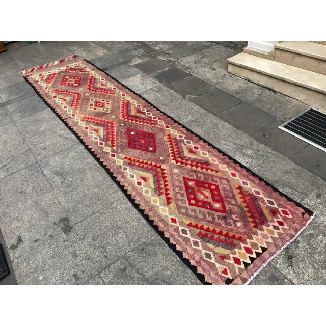 Vintage Turkish Handwoven Floral Runner- 2′10″ × 12′4″ For Sale - Image 6 of 11