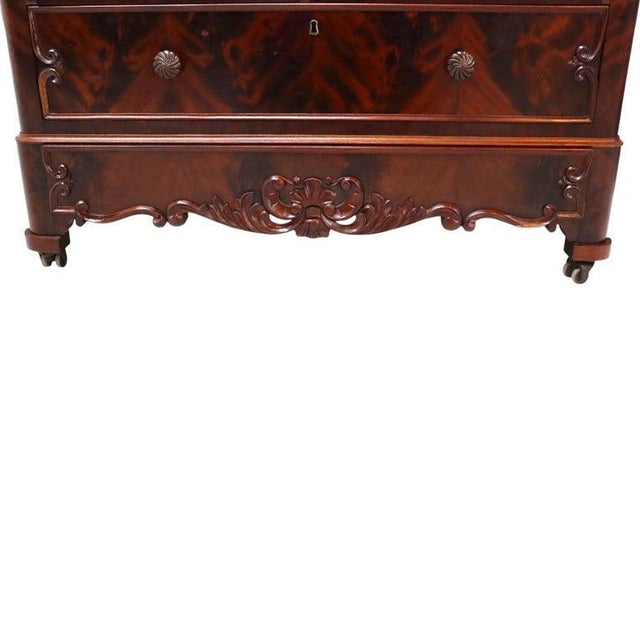 First Empire Classical Flame Mahogany 3-Drawer Black Marble Top Dresser C1840 For Sale - Image 9 of 16