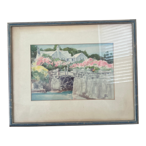 Vintage Watercolor Village Scene - Signed
