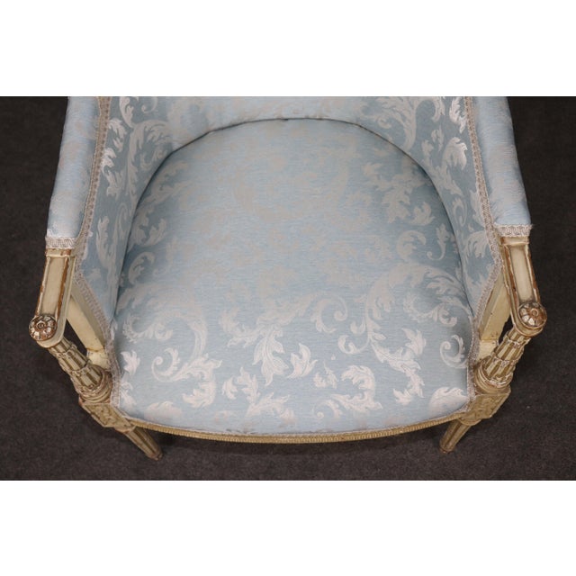 Pair French Louis XV Style Blue Upholstered Bergères Chairs Attr to Jansen For Sale - Image 13 of 17