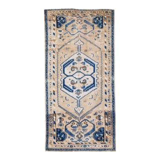 1960s Vintage Persian Hamadan Shabby Chic Handmade Medallion Beige Wool Rug For Sale