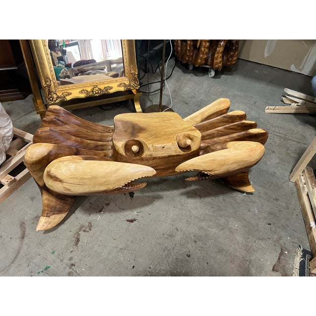 1970s 1970s Rare Wooden Hand Carved Crab Coffee Table For Sale - Image 5 of 8